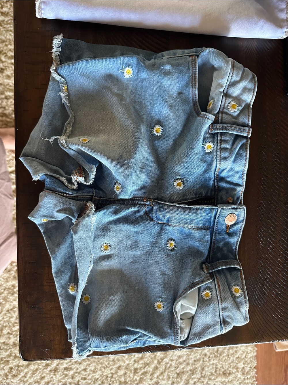 SO Light Blue Daisy Embroidered Denim Shorts